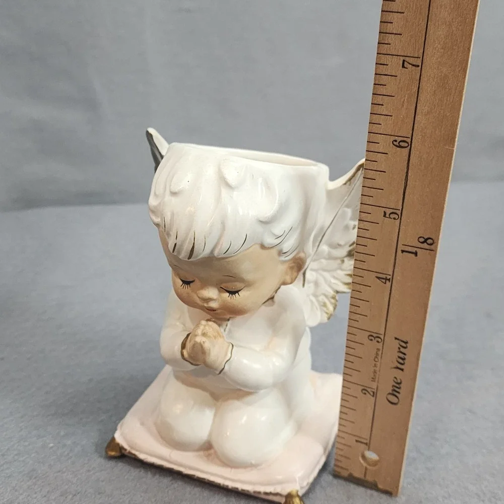 Vintage Lefton Praying Angel Planter White Gold Trim Japan Cherub‎ 5.5in